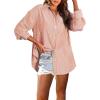 imageAstylish Women Blouses Oversized Striped Shirt Long Sleeve V Neck Button Down Work TopsKhaki Stripe