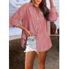 imageAstylish Women Blouses Oversized Striped Shirt Long Sleeve V Neck Button Down Work TopsPink Stripe