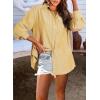 imageAstylish Women Blouses Oversized Striped Shirt Long Sleeve V Neck Button Down Work TopsYellow Stripe
