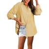 imageAstylish Women Blouses Oversized Striped Shirt Long Sleeve V Neck Button Down Work TopsYellow Stripe