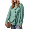 imageAstylish Women Blouses Oversized Striped Shirt Long Sleeve V Neck Button Down Work TopsZa Green