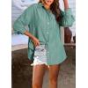 imageAstylish Women Blouses Oversized Striped Shirt Long Sleeve V Neck Button Down Work TopsZa Green