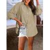 imageAstylish Women Blouses Oversized Striped Shirt Long Sleeve V Neck Button Down Work TopsZa Khaki