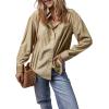imageAstylish Women Blouses Oversized Striped Shirt Long Sleeve V Neck Button Down Work TopsZa Khaki