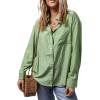 imageAstylish Women Blouses Oversized Striped Shirt Long Sleeve V Neck Button Down Work TopsZa Light Green