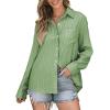 imageAstylish Women Blouses Oversized Striped Shirt Long Sleeve V Neck Button Down Work TopsZa Light Green