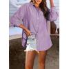 imageAstylish Women Blouses Oversized Striped Shirt Long Sleeve V Neck Button Down Work TopsZa Purple Stripe