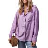 imageAstylish Women Blouses Oversized Striped Shirt Long Sleeve V Neck Button Down Work TopsZa Purple Stripe