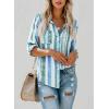 imageAstylish Women V Neck Striped Roll up Sleeve Button Down Blouse TopsH Blue