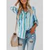 imageAstylish Women V Neck Striped Roll up Sleeve Button Down Blouse TopsH Blue