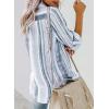 imageAstylish Women V Neck Striped Roll up Sleeve Button Down Blouse TopsH Gray