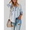 imageAstylish Women V Neck Striped Roll up Sleeve Button Down Blouse TopsH Gray