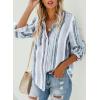 imageAstylish Women V Neck Striped Roll up Sleeve Button Down Blouse TopsH Gray