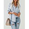 imageAstylish Women V Neck Striped Roll up Sleeve Button Down Blouse TopsH Gray