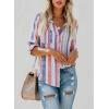 imageAstylish Women V Neck Striped Roll up Sleeve Button Down Blouse TopsH White
