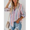 imageAstylish Women V Neck Striped Roll up Sleeve Button Down Blouse TopsH White
