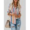 imageAstylish Women V Neck Striped Roll up Sleeve Button Down Blouse TopsMulticolor