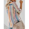 imageAstylish Women V Neck Striped Roll up Sleeve Button Down Blouse TopsMulticolor