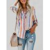 imageAstylish Women V Neck Striped Roll up Sleeve Button Down Blouse TopsMulticolor