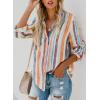 imageAstylish Women V Neck Striped Roll up Sleeve Button Down Blouse TopsMulticolor