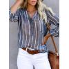 imageAstylish Women V Neck Striped Roll up Sleeve Button Down Blouse TopsN Blue