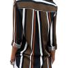 imageAstylish Women V Neck Striped Roll up Sleeve Button Down Blouse TopsP Black
