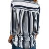 imageAstylish Women V Neck Striped Roll up Sleeve Button Down Blouse TopsP White