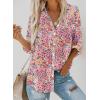 imageAstylish Women V Neck Striped Roll up Sleeve Button Down Blouse TopsW Pink Print