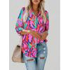 imageAstylish Women V Neck Striped Roll up Sleeve Button Down Blouse TopsW Rose