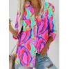 imageAstylish Women V Neck Striped Roll up Sleeve Button Down Blouse TopsW Rose