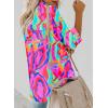 imageAstylish Women V Neck Striped Roll up Sleeve Button Down Blouse TopsW Rose
