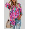imageAstylish Women V Neck Striped Roll up Sleeve Button Down Blouse TopsW Rose