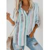 imageAstylish Women V Neck Striped Roll up Sleeve Button Down Blouse TopsX Sky Blue