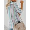 imageAstylish Women V Neck Striped Roll up Sleeve Button Down Blouse TopsX Sky Blue