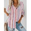 imageAstylish Women V Neck Striped Roll up Sleeve Button Down Blouse TopsY Apricot Pink