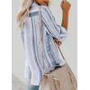 imageAstylish Women V Neck Striped Roll up Sleeve Button Down Blouse TopsY Black
