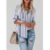 imageAstylish Women V Neck Striped Roll up Sleeve Button Down Blouse TopsY Black
