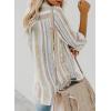 imageAstylish Women V Neck Striped Roll up Sleeve Button Down Blouse TopsY Brown