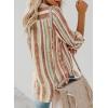 imageAstylish Women V Neck Striped Roll up Sleeve Button Down Blouse TopsY Brown Green