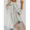 imageAstylish Women V Neck Striped Roll up Sleeve Button Down Blouse TopsY Green