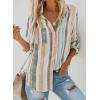 imageAstylish Women V Neck Striped Roll up Sleeve Button Down Blouse TopsY Multicolor