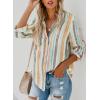 imageAstylish Women V Neck Striped Roll up Sleeve Button Down Blouse TopsY Multicolor