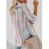 imageAstylish Women V Neck Striped Roll up Sleeve Button Down Blouse TopsY Multicolor Stripe