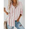 imageAstylish Women V Neck Striped Roll up Sleeve Button Down Blouse TopsY Pink
