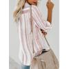 imageAstylish Women V Neck Striped Roll up Sleeve Button Down Blouse TopsY Pink
