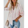 imageAstylish Women V Neck Striped Roll up Sleeve Button Down Blouse TopsY Pink