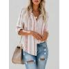 imageAstylish Women V Neck Striped Roll up Sleeve Button Down Blouse TopsY Pink