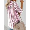 imageAstylish Women V Neck Striped Roll up Sleeve Button Down Blouse TopsY Red