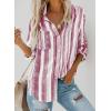 imageAstylish Women V Neck Striped Roll up Sleeve Button Down Blouse TopsY Red
