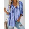 imageAstylish Women V Neck Striped Roll up Sleeve Button Down Blouse TopsY Royal Blue